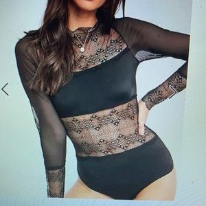 ASOS Vila lace paneled thong bodysuit black XS